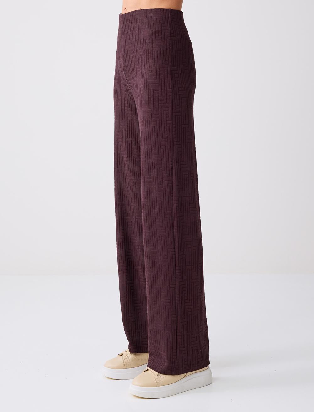 Wide-Leg Elastic Waist Knit Trousers - Brown - 6SW185439800