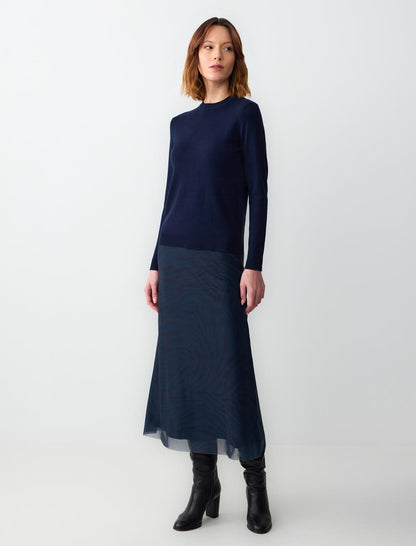 Regular Waist Straight Cut Patterned Mesh Knitted Long Skirt