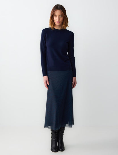 Regular Waist Straight Cut Patterned Mesh Knitted Long Skirt