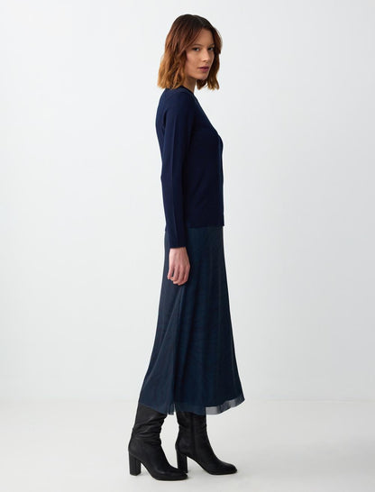 Regular Waist Straight Cut Patterned Mesh Knitted Long Skirt