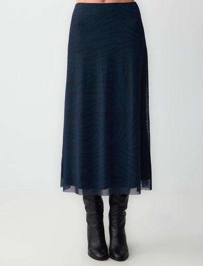 Regular Waist Straight Cut Patterned Mesh Knitted Long Skirt