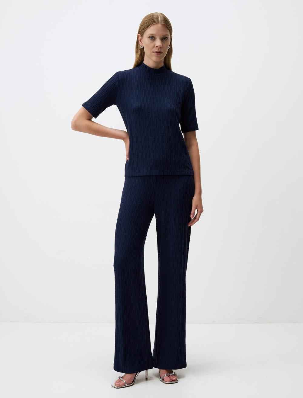 Knit Patterned Wide Leg High Waist Pants