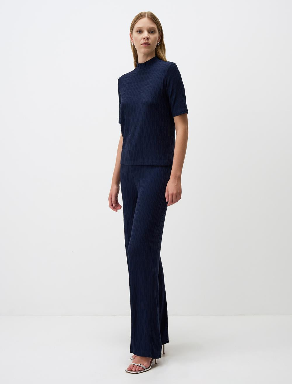 Knit Patterned Wide Leg High Waist Pants