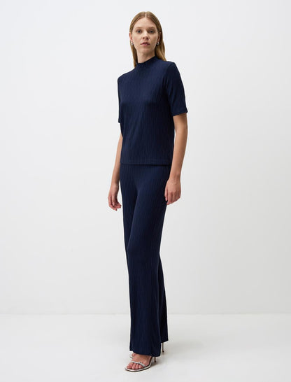 Knit Patterned Wide Leg High Waist Pants