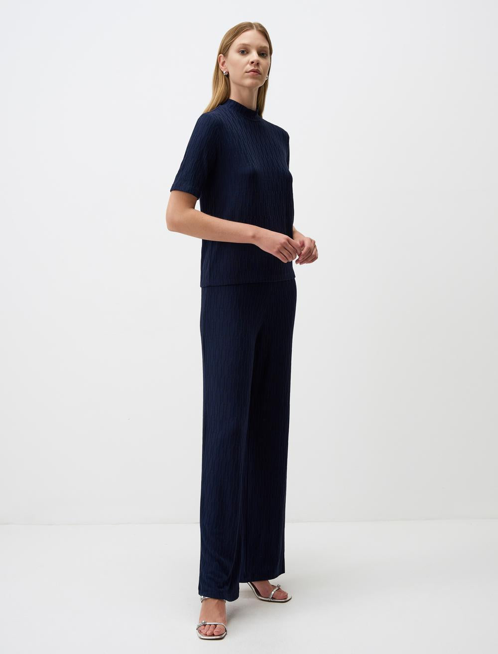 Knit Patterned Wide Leg High Waist Pants