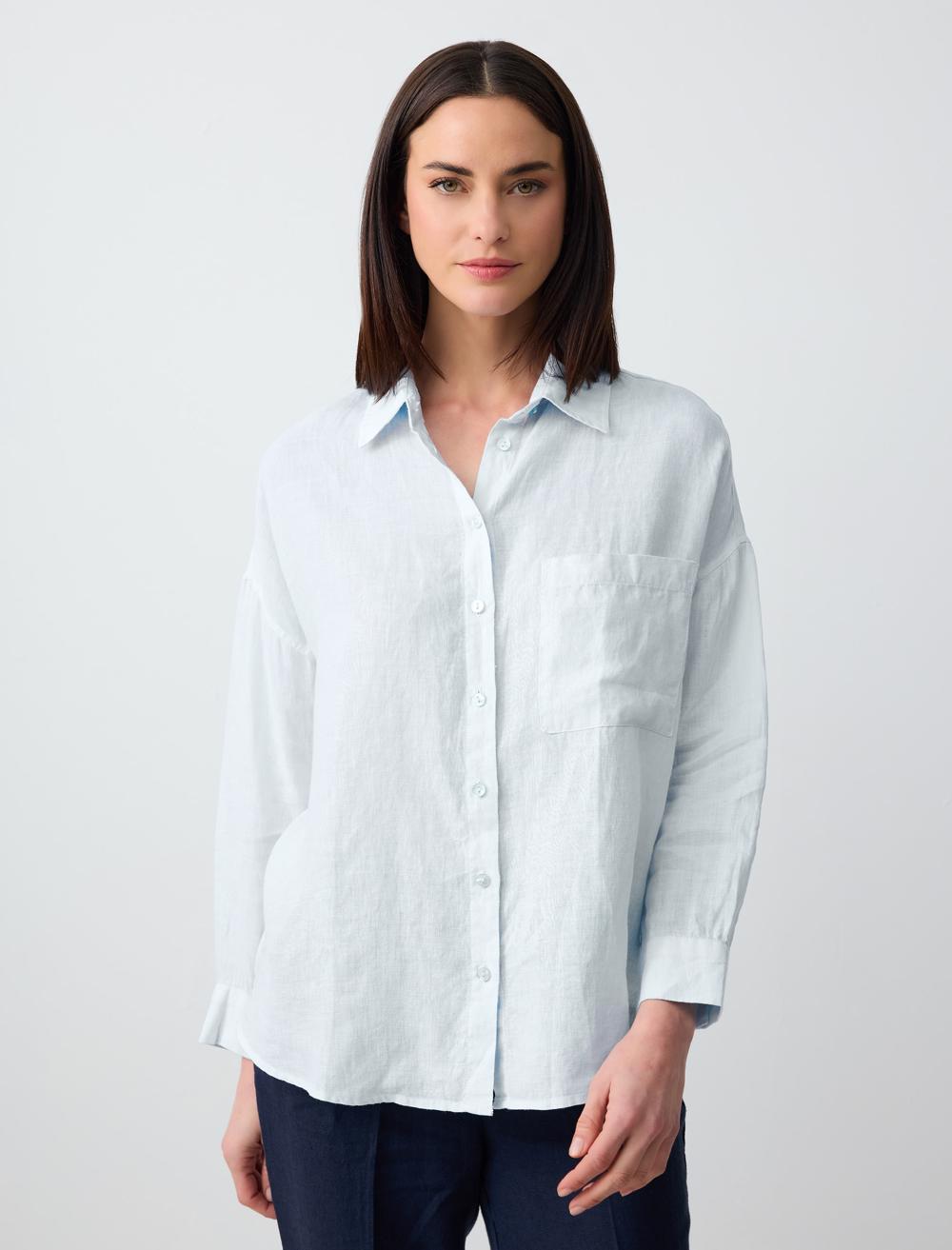 Loose Fit Shirt Collar Long-Sleeve Shirt - Light Blue