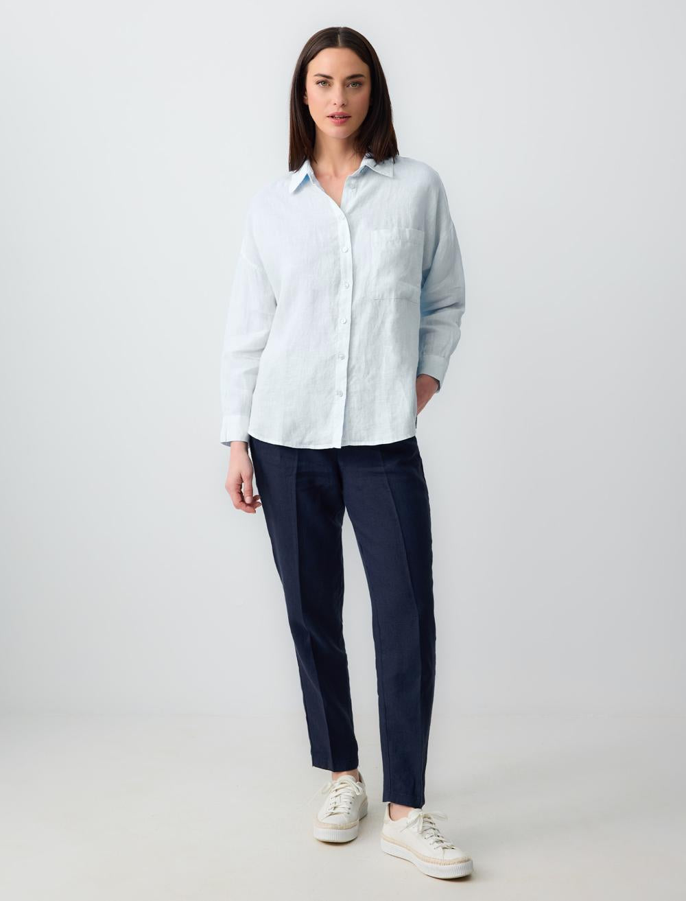 Oversized Long Sleeve Linen Shirt with Pockets