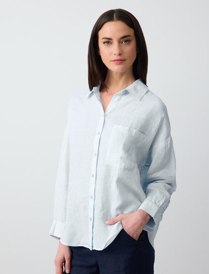Oversized Long Sleeve Linen Shirt with Pockets