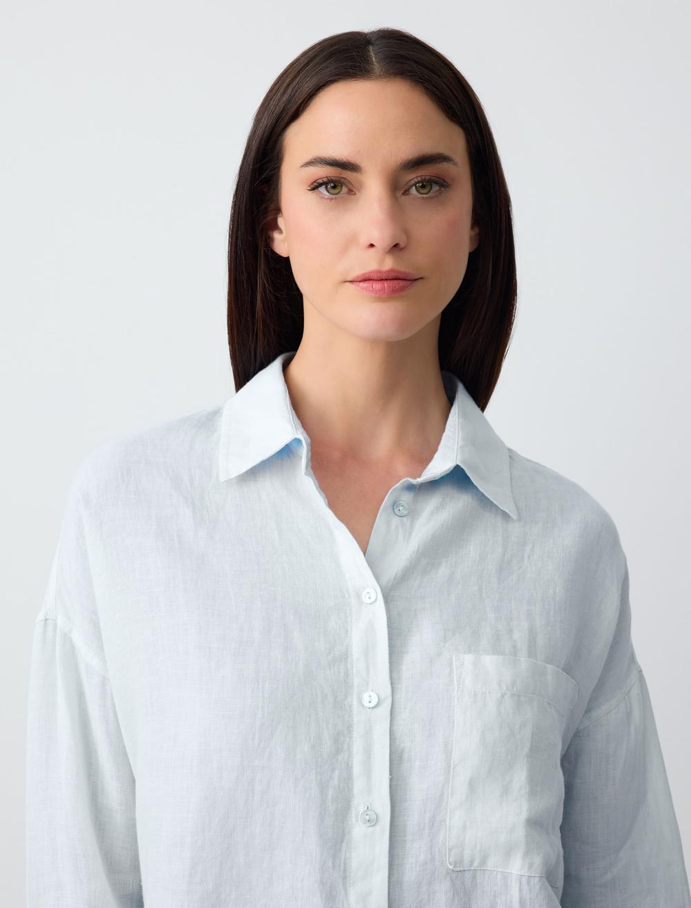 Oversized Long Sleeve Linen Shirt with Pockets