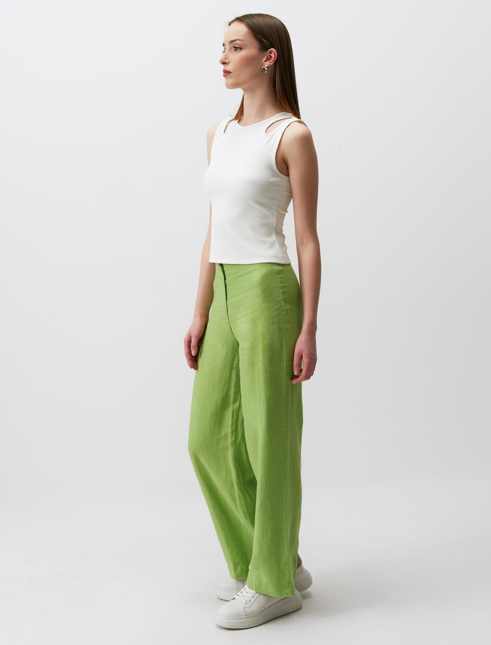 High Waist Straight Trousers - Green - 24SP044019300