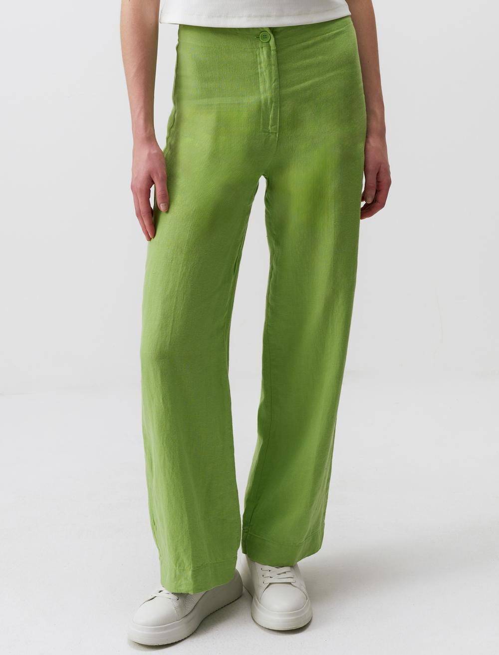 High Waist Straight Trousers - Green - 24SP044019300