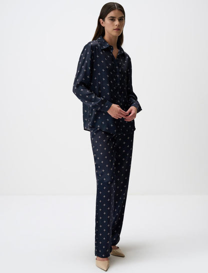 Relaxed Fit Wide Leg Patterned Satin Pants