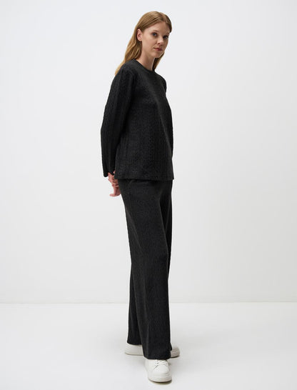 High Waist Knit Patterned Wide Leg Pants