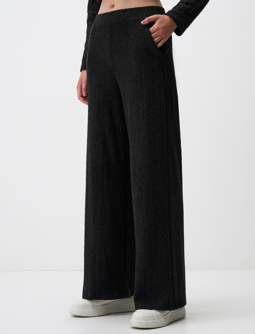 High Waist Knit Patterned Wide Leg Pants