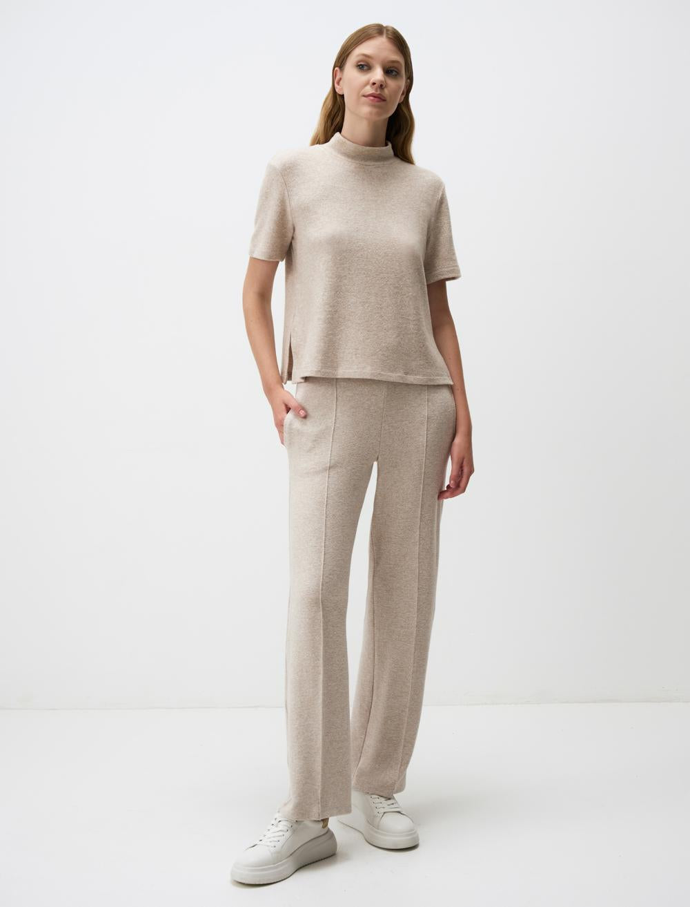 Regular Leg Knitted Pants with Elastic Waistband