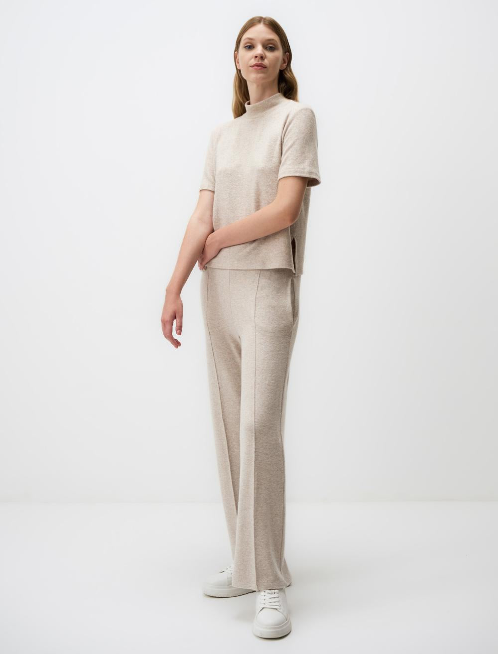 Regular Leg Knitted Pants with Elastic Waistband