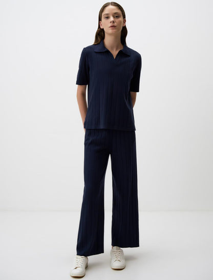 Regular Waist Straight Cut Knitwear Pants with Elasticated Waist