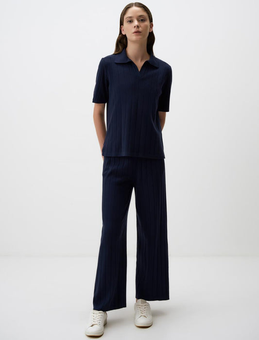 Regular Waist Straight Cut Knitwear Pants with Elasticated Waist