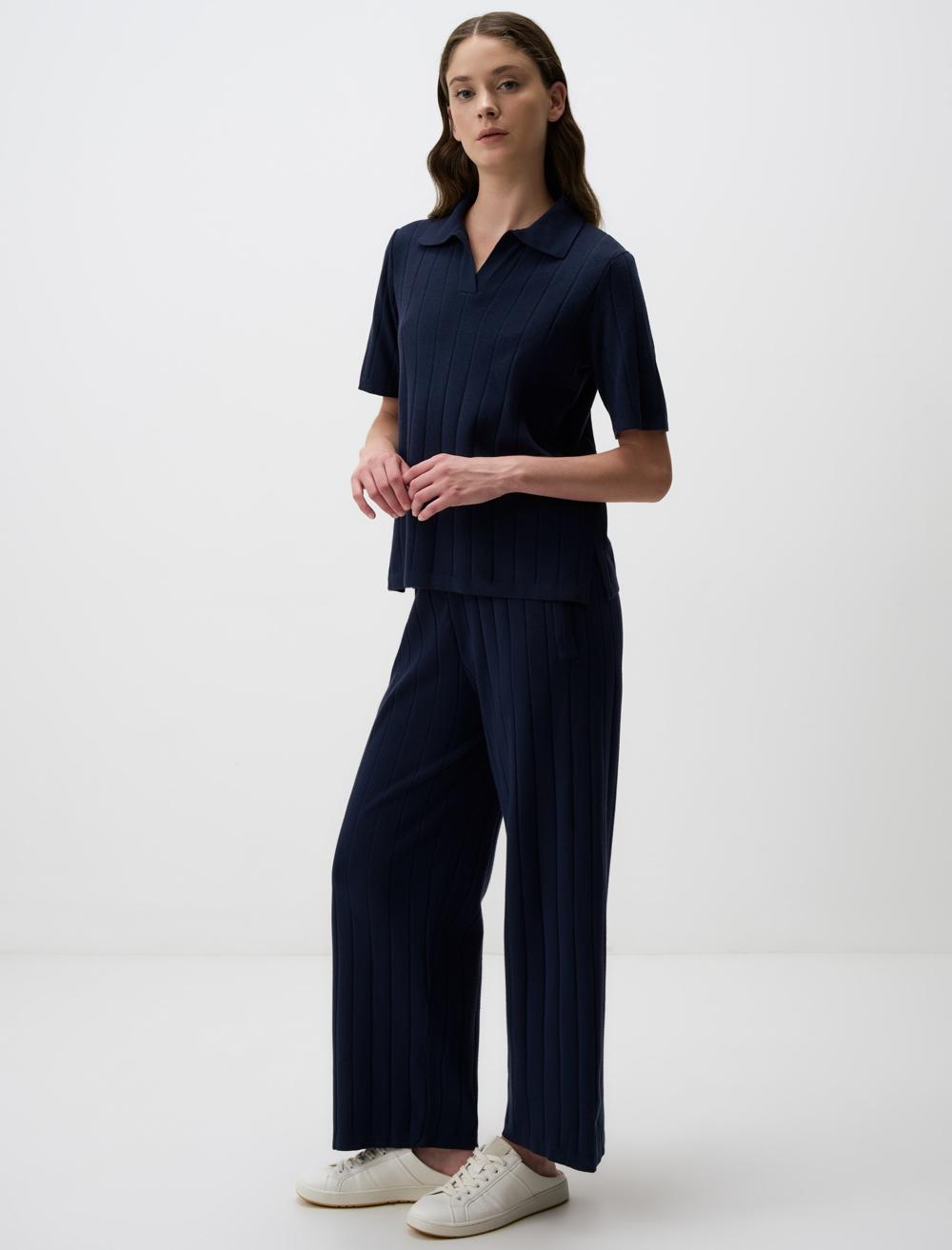Regular Waist Straight Cut Knitwear Pants with Elasticated Waist