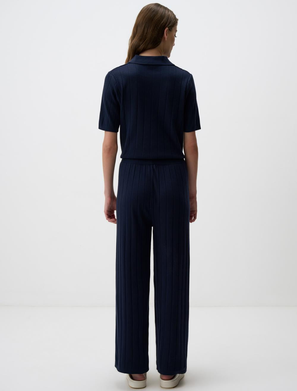 Regular Waist Straight Cut Knitwear Pants with Elasticated Waist
