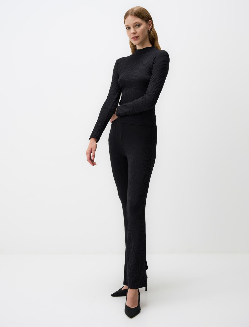 High Waist Wide Leg Line Patterned Pants