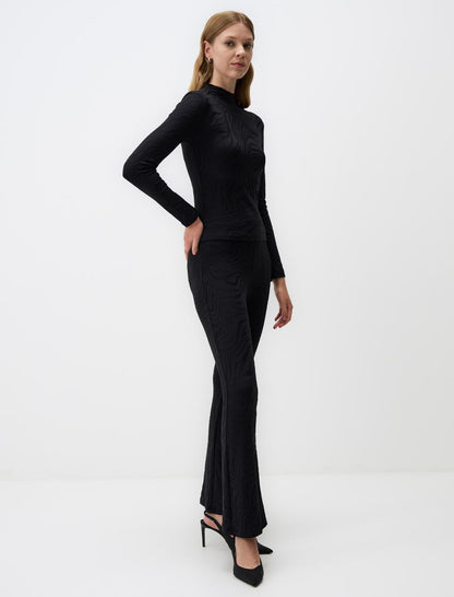 High Waist Wide Leg Line Patterned Pants