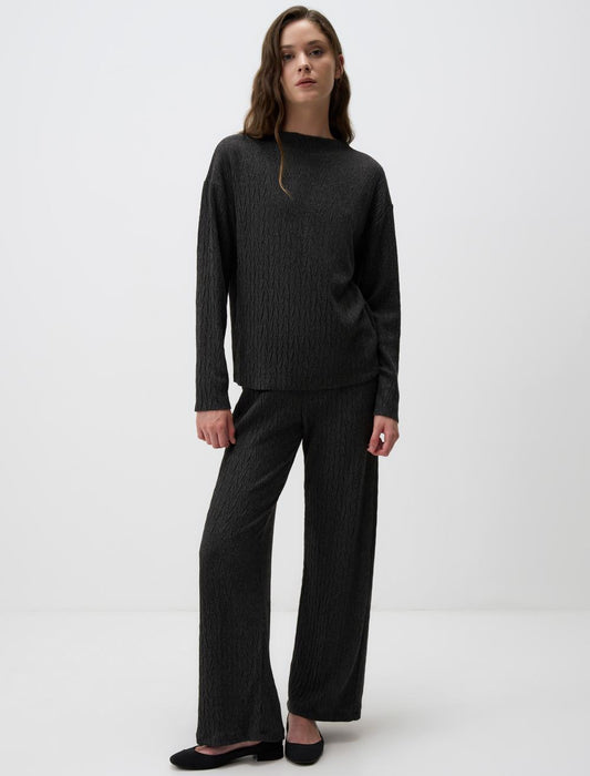 High Waist Relaxed Fit Patterned Knitted Pants