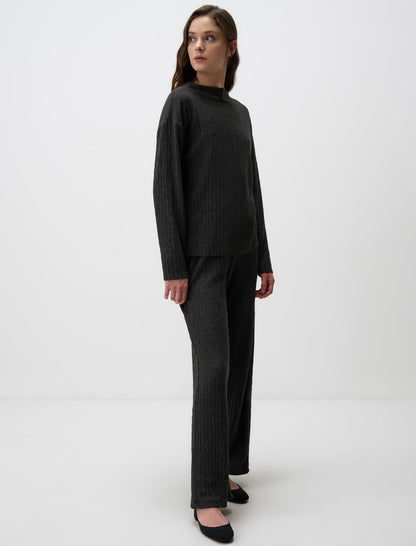 High Waist Relaxed Fit Patterned Knitted Pants