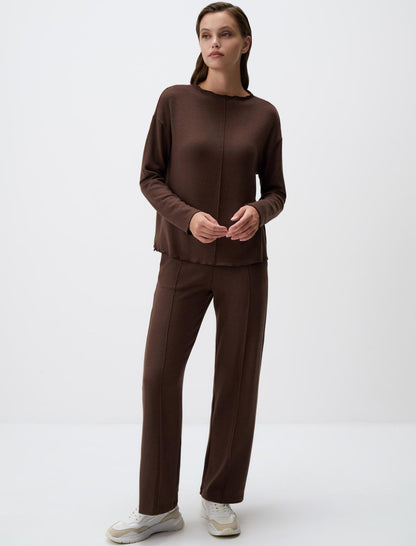 High Waist Relaxed Fit Wide Leg Knitted Pants