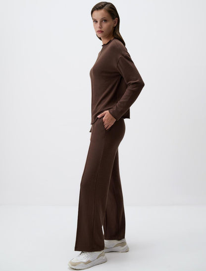 High Waist Relaxed Fit Wide Leg Knitted Pants