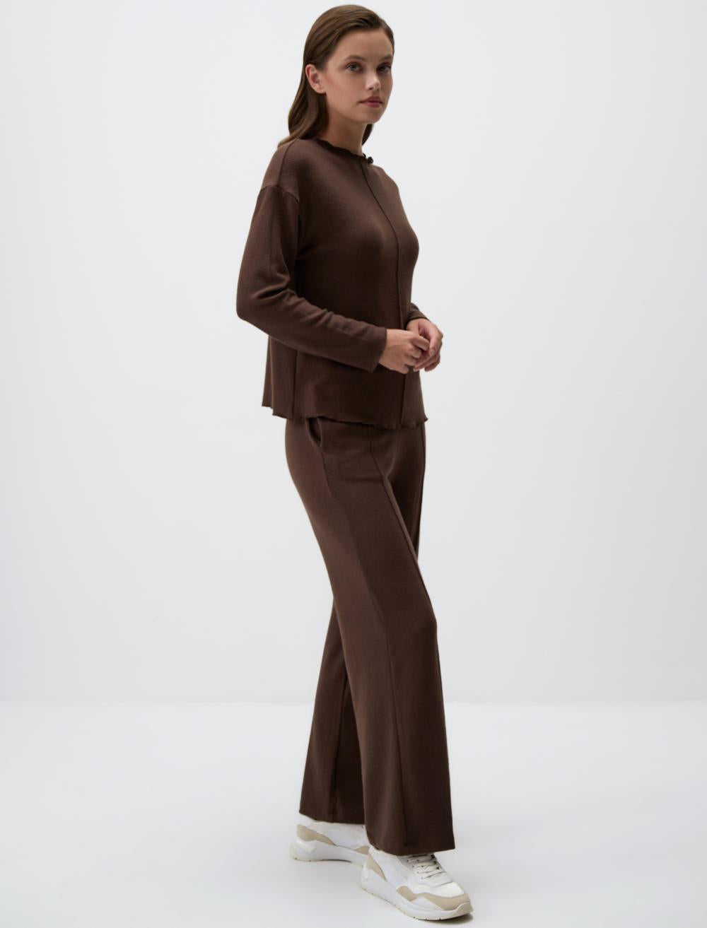 High Waist Relaxed Fit Wide Leg Knitted Pants