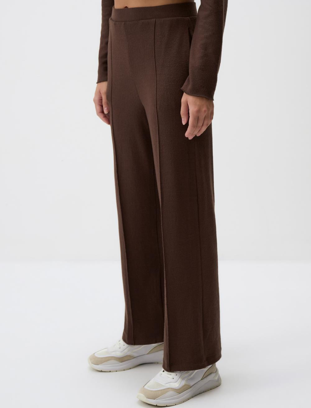 High Waist Relaxed Fit Wide Leg Knitted Pants