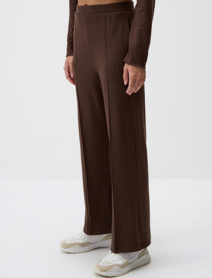 High Waist Relaxed Fit Wide Leg Knitted Pants