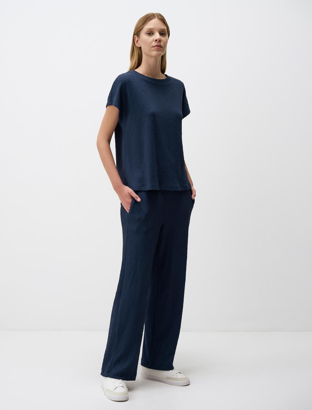 Loose Fit Trousers - Dark Blue - 4WW311314494