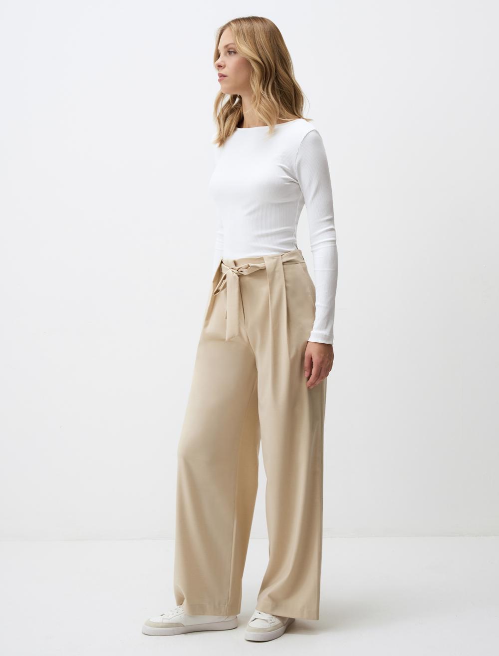High Waist Relaxed Fit Wide Leg Woven Pants