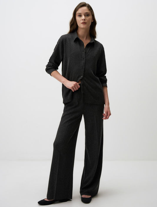 Relaxed Fit High Waist Patterned Knitted Pants