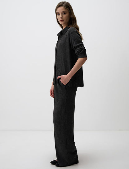 Relaxed Fit High Waist Patterned Knitted Pants