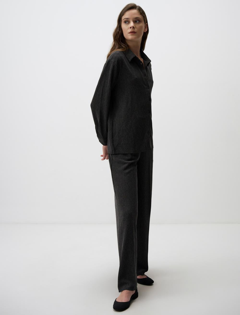 Relaxed Fit High Waist Patterned Knitted Pants