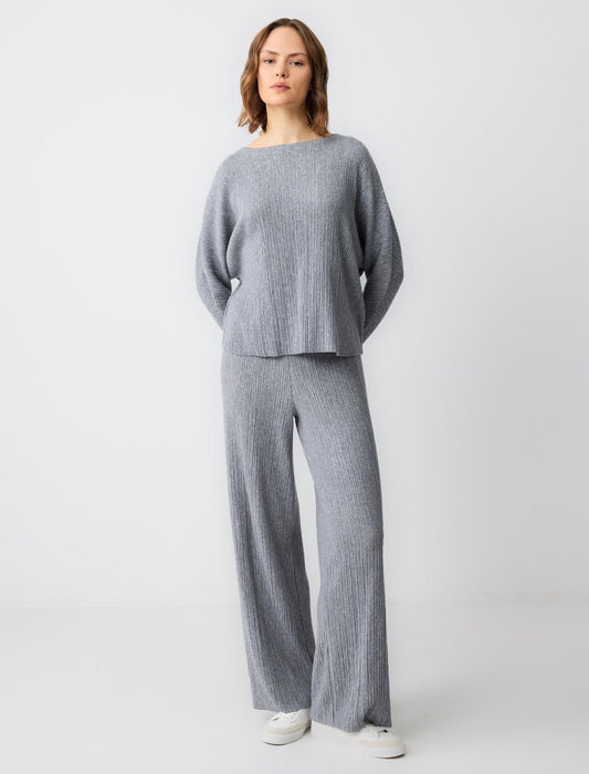High Waist Line Patterned Wide Leg Knitted Pants