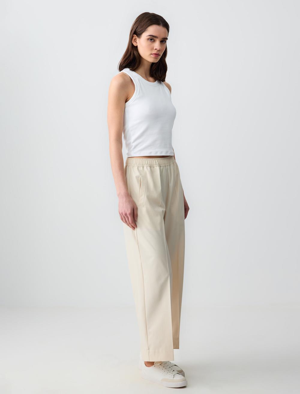 Relaxed Fit High Waist Wide Leg Patterned Woven Pants