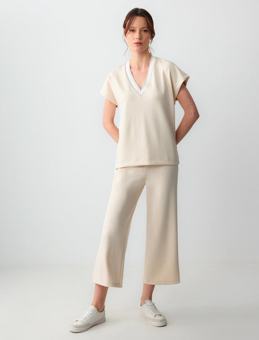 Relaxed Fit High Waist Wide Leg Short Knitted Pants