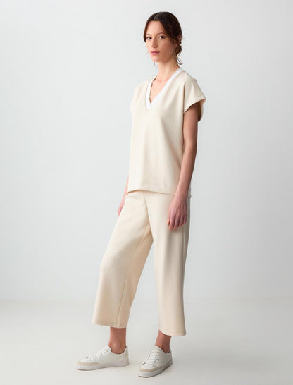 Relaxed Fit High Waist Wide Leg Short Knitted Pants