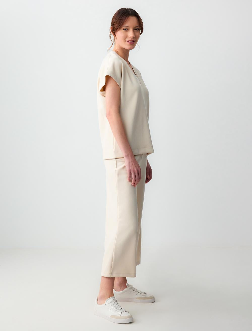 Relaxed Fit High Waist Wide Leg Short Knitted Pants