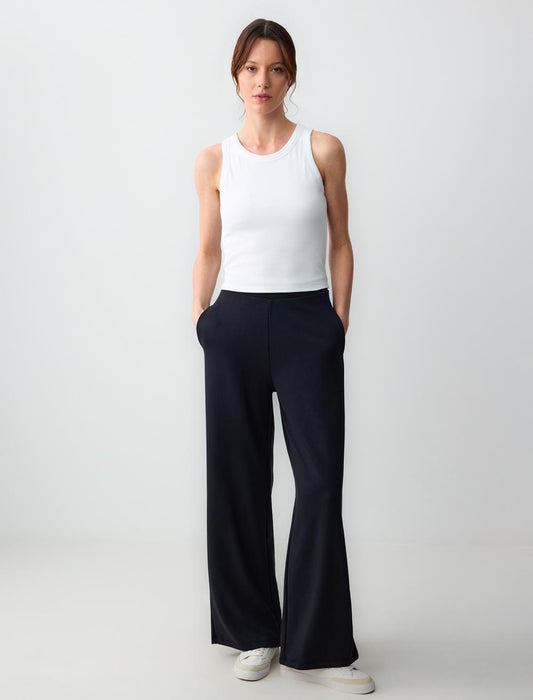 Relaxed Fit High Waist Wide Leg Long Knitted Pants