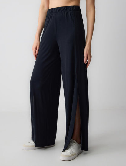 Relaxed Fit High Waist Wide Leg Knitted Trousers with Slits