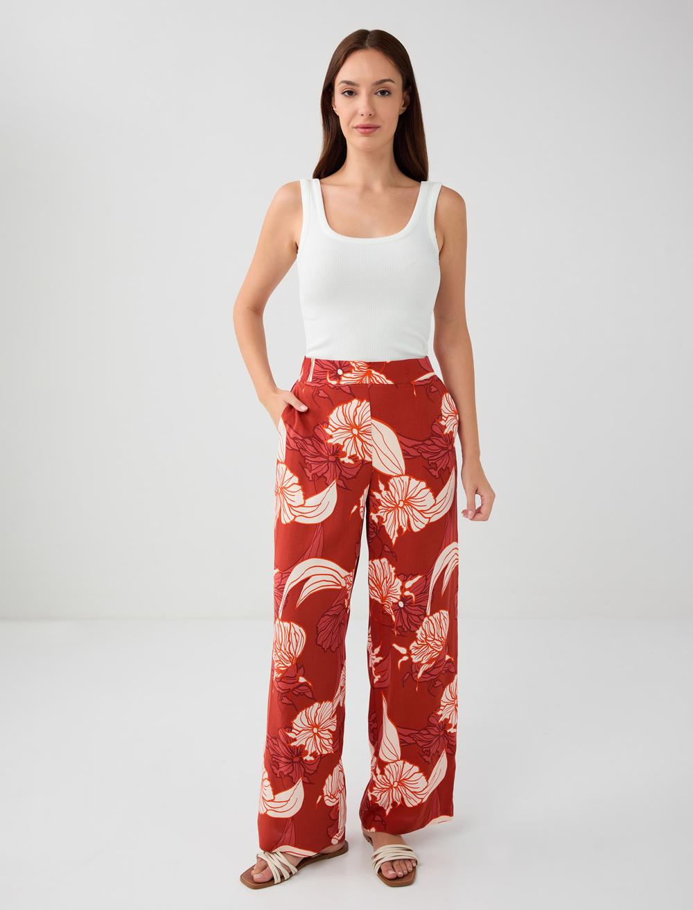 Loose Fit Trousers - Burgundy - 5SW185091562