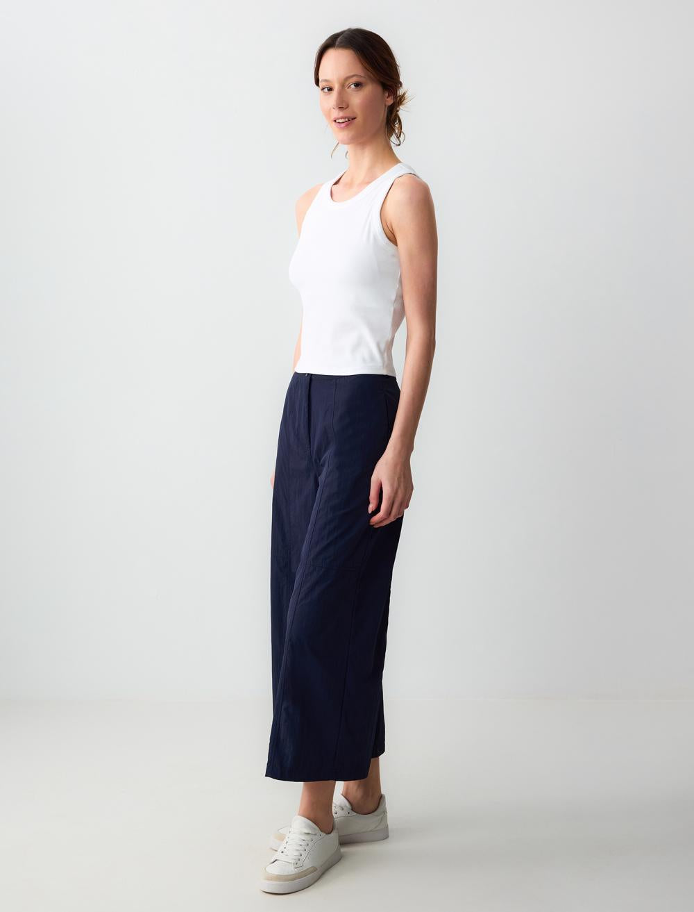High Waist Wide Leg Relaxed Fit Woven Pants