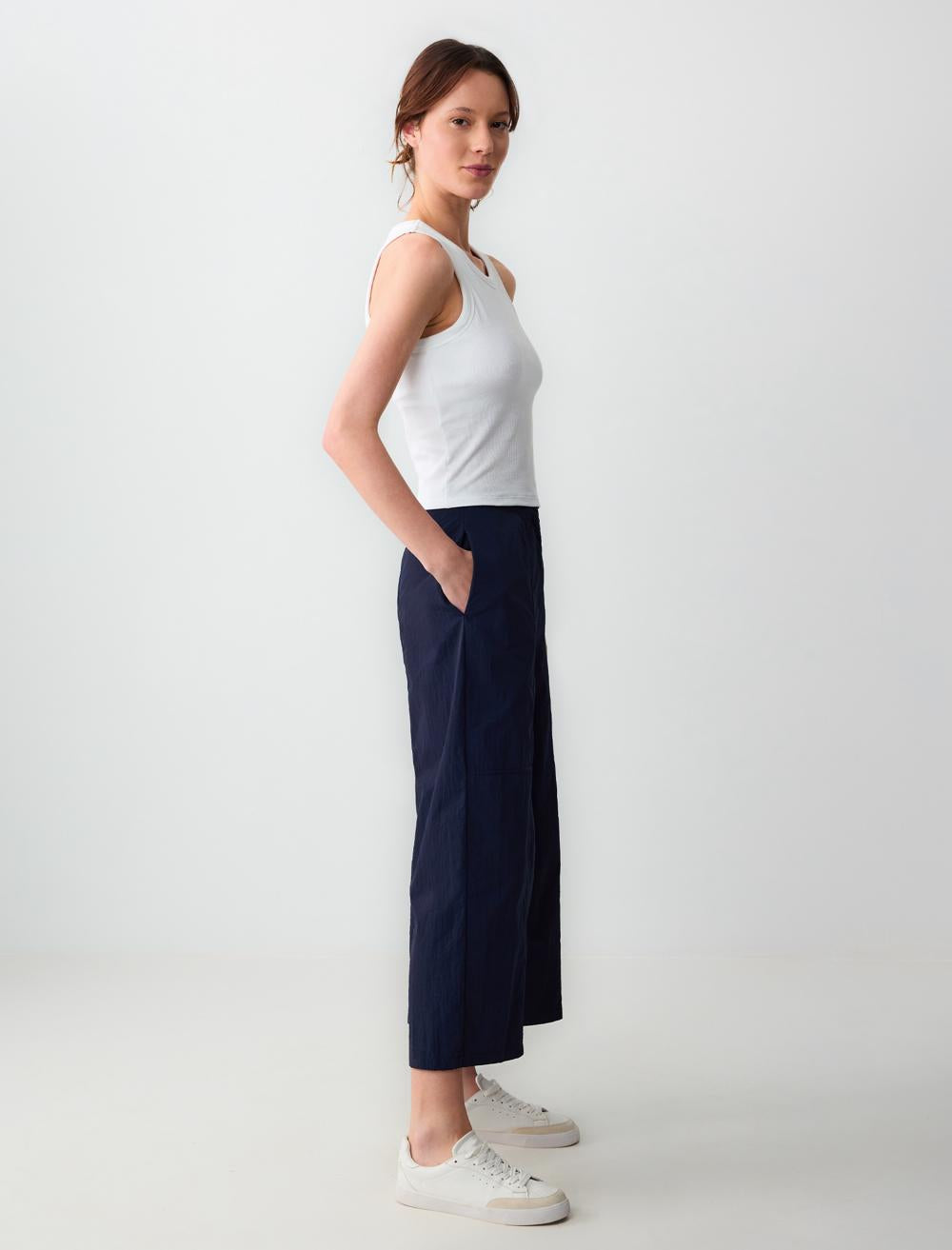 High Waist Wide Leg Relaxed Fit Woven Pants