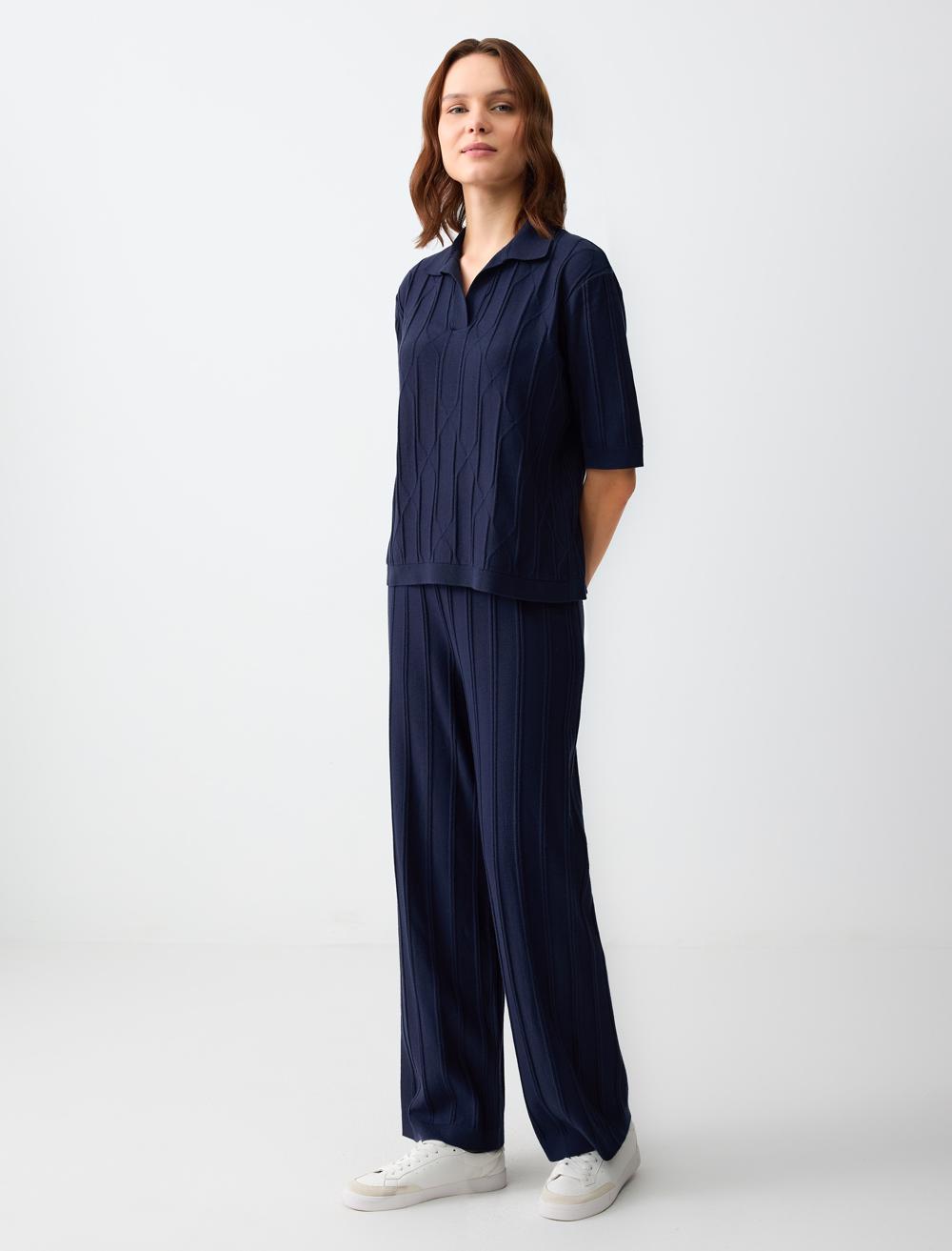 Loose Fit Trousers - Dark Blue - 5SW312216494