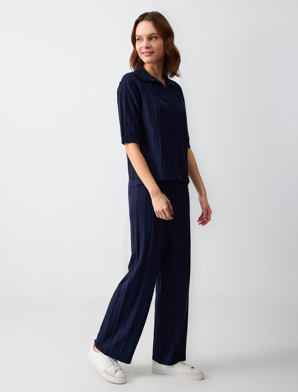 Loose Fit Trousers - Dark Blue - 5SW312216494